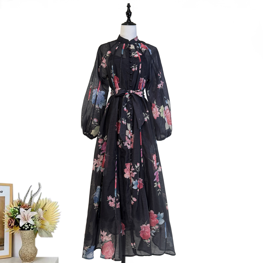 Real time shooting of French black floral dress for tea break, 2025 new high cold imperial style, niche and exquisite skirt Real time shooting of French black floral dress for tea break, 2025 new high cold imperial style, niche and exquisite skirt