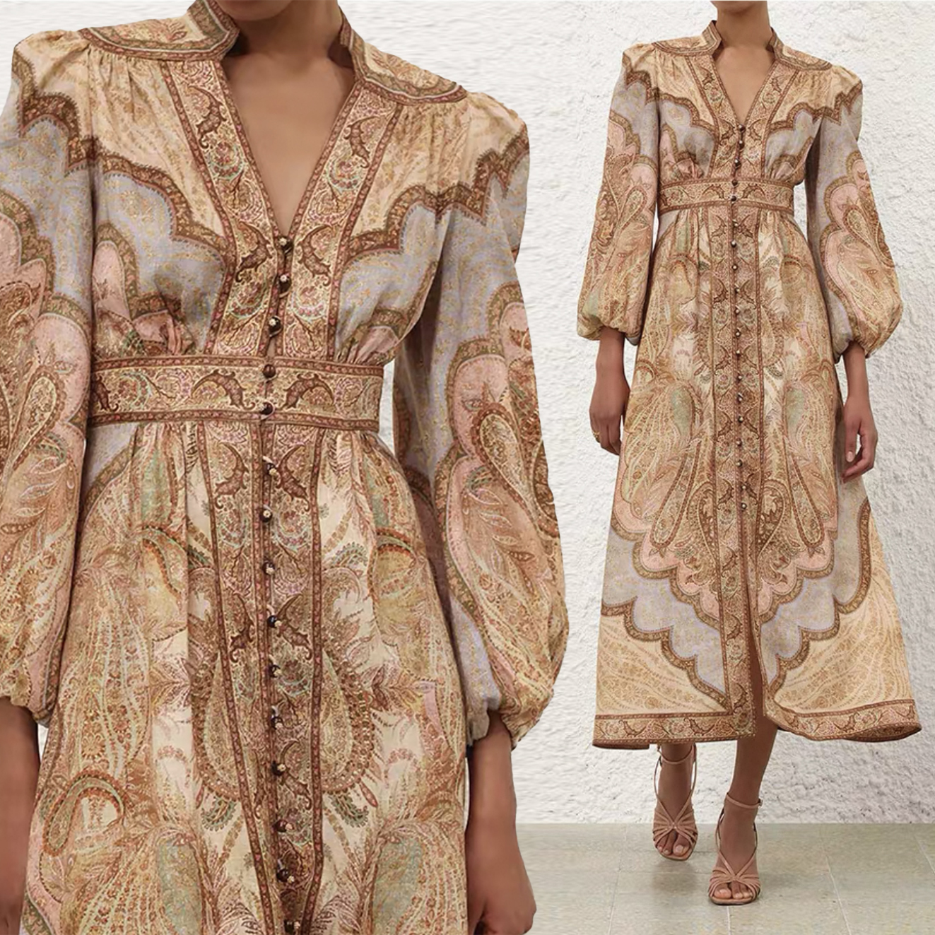 New 2026 vacation swimsuit linen deep V-neck mid length dress