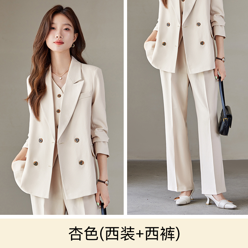 Goddess style temperament, apricot colored suit jacket, women's autumn and winter commuting professional work suit, vest pants three piece set Goddess style temperament, apricot colored suit jacket, women's autumn and winter commuting professional work suit, vest pants three piece set