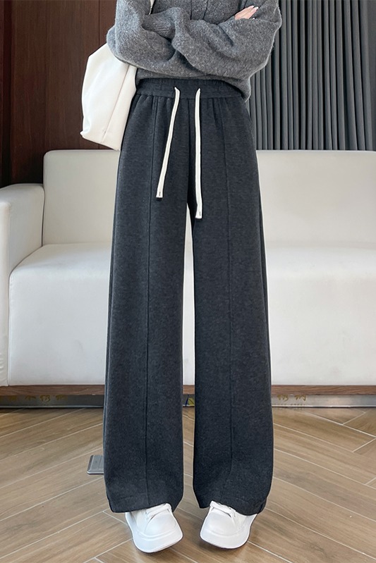 Drawstring elastic waisted casual pants for women in autumn and winter of 2025, versatile OL, simple temperament with thick velvet and wide leg pants Drawstring elastic waisted casual pants for women in autumn and winter of 2025, versatile OL, simple temperament with thick velvet and wide leg pants