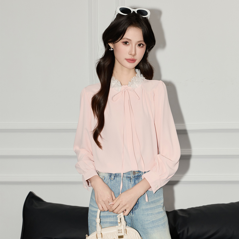 Fashionable and stylish pink shirt, women's 2025 early autumn new design, niche temperament, versatile long sleeved shirt Fashionable and stylish pink shirt, women's 2025 early autumn new design, niche temperament, versatile long sleeved shirt