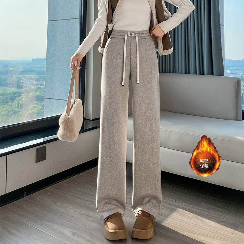 Thick and warm lamb wool narrow version wide leg pants for women in autumn and winter, fashionable and simple temperament, versatile commuting sports and leisure pants