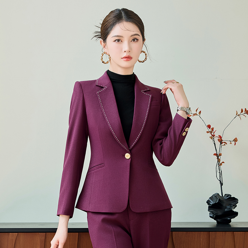 2025 high-end purple suit jacket for women in autumn, simple and capable temperament, slim fit one button suit set