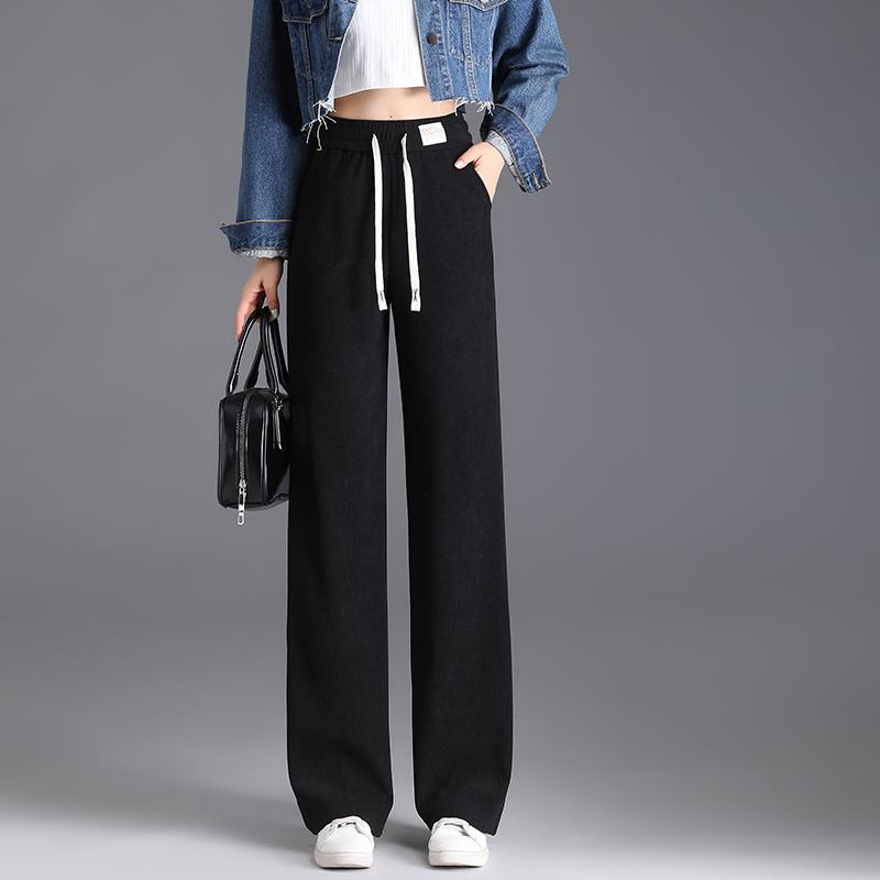 Velvet thickened elastic waisted casual pants for women in autumn and winter, new minimalist style OL casual versatile commuting wide leg pants Velvet thickened elastic waisted casual pants for women in autumn and winter, new minimalist style OL casual versatile commuting wide leg pants