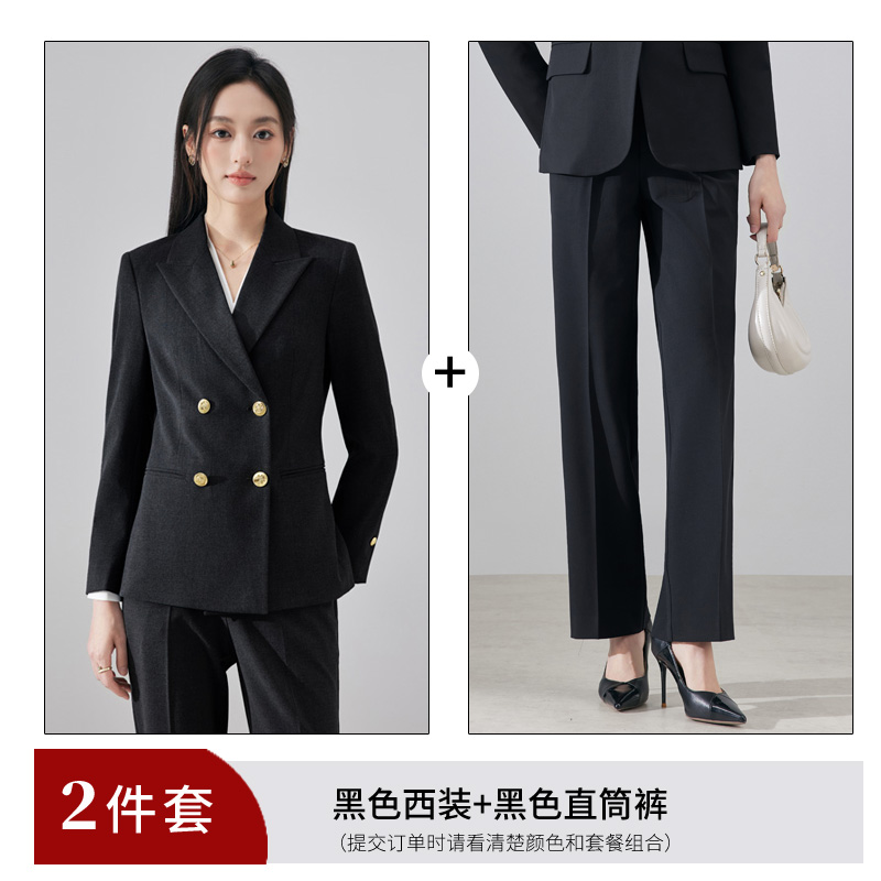 High end professional women's double breasted suit set for autumn and winter 2025, simple and capable temperament, goddess style commuting suit High end professional women's double breasted suit set for autumn and winter 2025, simple and capable temperament, goddess style commuting suit