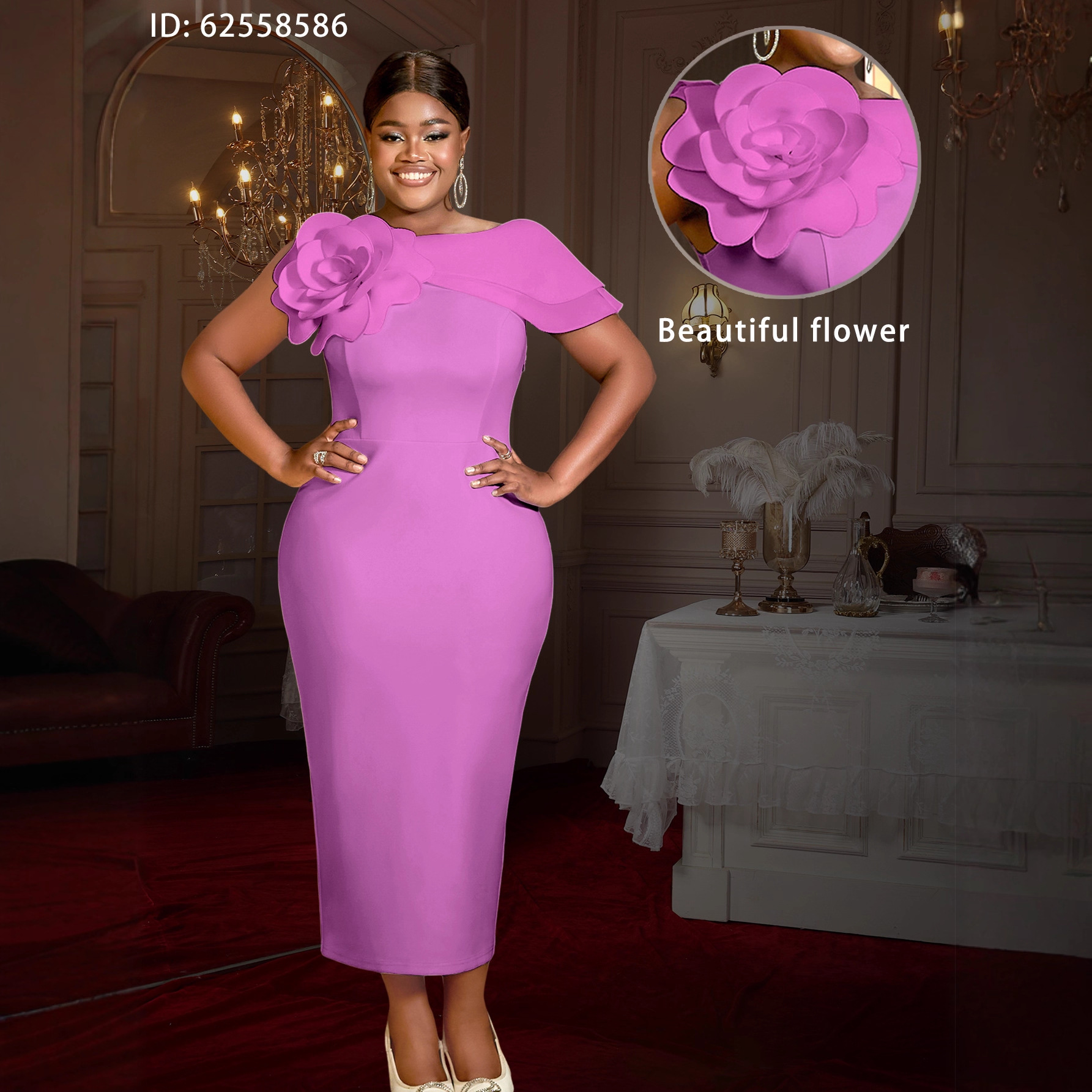 AM041038 Foreign Trade Banquet Evening Dress Round Neck Sleeveless Styling Flower Dress Party Dress