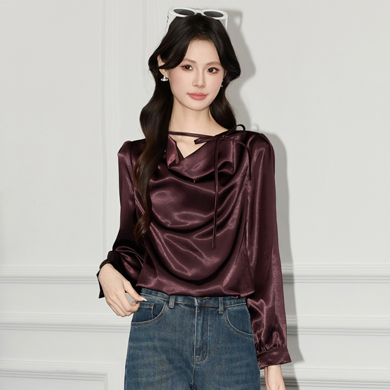 Goddess style long sleeved shirt for autumn 2025, new high-end acetate satin shirt, versatile commuter top
