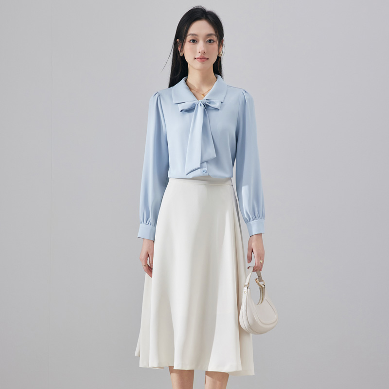 Design sense, niche temperament, ribbon shirt, dress, women's autumn new style, fashionable, simple, western-style, age reducing versatile shirt