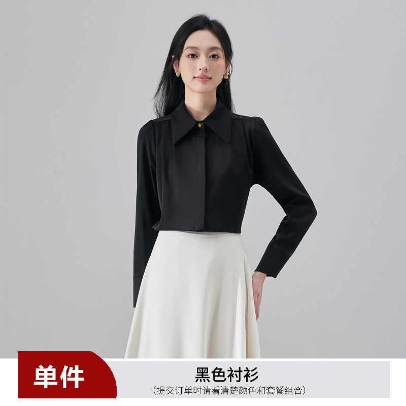 Casual and versatile black shirt for women in early autumn 2025, fashionable and simple temperament, goddess style commuting long sleeved shirt Casual and versatile black shirt for women in early autumn 2025, fashionable and simple temperament, goddess style commuting long sleeved shirt
