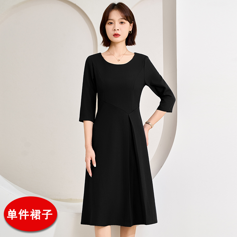 Temperament round neck A-line dress for women 2025 autumn harvest, waist slimming, temperament goddess style commuting versatile mid sleeved dress Temperament round neck A-line dress for women 2025 autumn harvest, waist slimming, temperament goddess style commuting versatile mid sleeved dress
