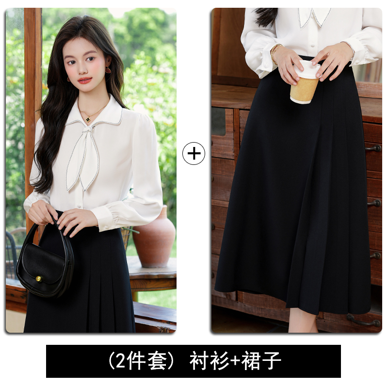 Fashionable Western style bow tie shirt for women 2025 early autumn new style, simple temperament, casual versatile commuting long sleeved shirt Fashionable Western style bow tie shirt for women 2025 early autumn new style, simple temperament, casual versatile commuting long sleeved shirt