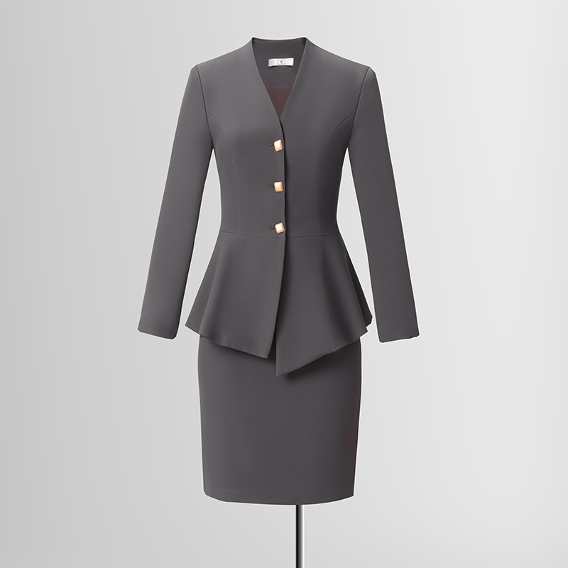 Temperament V-neck gray suit for women, 2025 autumn new style, simple and efficient commuting formal suit, high-end feel suit