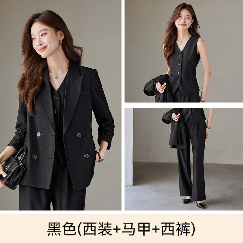 Goddess style temperament, apricot colored suit jacket, women's autumn and winter commuting professional work suit, vest pants three piece set Goddess style temperament, apricot colored suit jacket, women's autumn and winter commuting professional work suit, vest pants three piece set