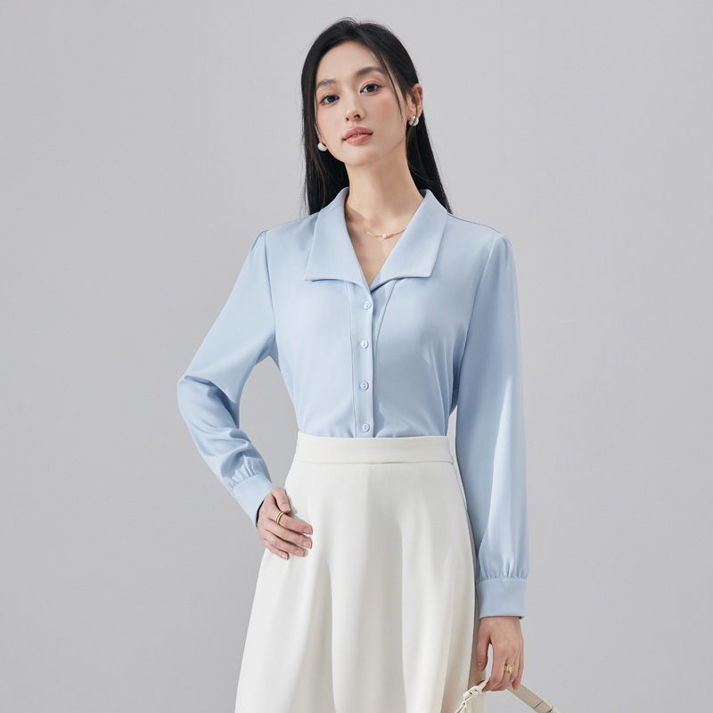 Fashionable and stylish blue shirt for reducing age, women's 2025 autumn new casual versatile OL fashionable and simple shirt Fashionable and stylish blue shirt for reducing age, women's 2025 autumn new casual versatile OL fashionable and simple shirt