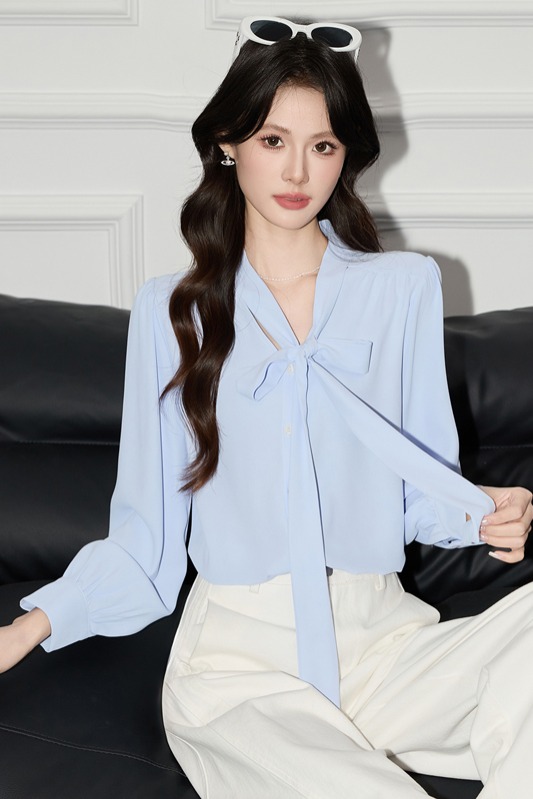 2025 design sense niche temperament lace up shirt small shirt women's early autumn casual versatile OL fashionable simple shirt 2025 design sense niche temperament lace up shirt small shirt women's early autumn casual versatile OL fashionable simple shirt