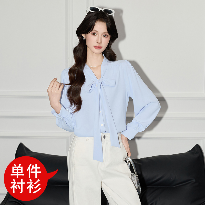 2025 design sense niche temperament lace up shirt small shirt women's early autumn casual versatile OL fashionable simple shirt 2025 design sense niche temperament lace up shirt small shirt women's early autumn casual versatile OL fashionable simple shirt