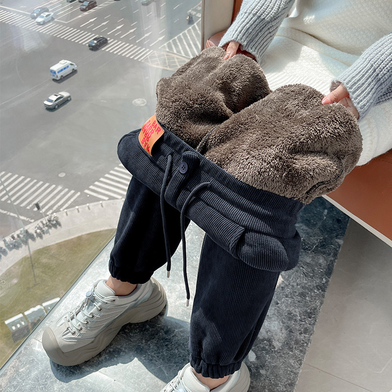 Women's 2025 autumn and winter new style with plush and thickened warm leg binding pants, simple and versatile, elastic waisted sports and leisure pants Women's 2025 autumn and winter new style with plush and thickened warm leg binding pants, simple and versatile, elastic waisted sports and leisure pants