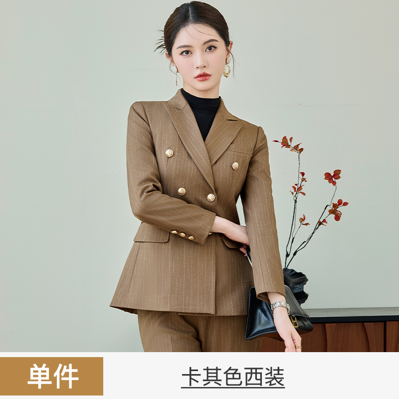 High end striped double breasted suit jacket for women, autumn new style, simple and capable temperament, commuting formal suit set High end striped double breasted suit jacket for women, autumn new style, simple and capable temperament, commuting formal suit set
