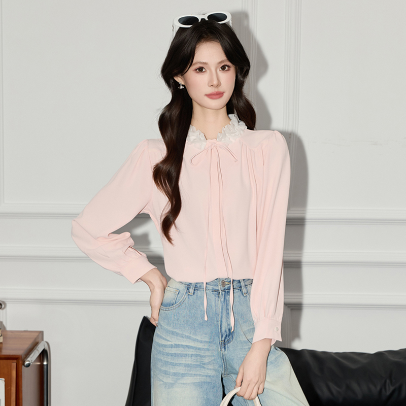 Fashionable and stylish pink shirt, women's 2025 early autumn new design, niche temperament, versatile long sleeved shirt Fashionable and stylish pink shirt, women's 2025 early autumn new design, niche temperament, versatile long sleeved shirt
