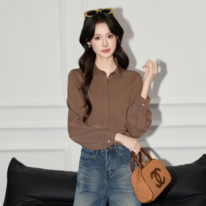 2025 Autumn New Casual Versatile Long Sleeve Shirt for Women's Commuting, Formal, Interior, Bottom Solid Color Shirt, Small Shirt 2025 Autumn New Casual Versatile Long Sleeve Shirt for Women's Commuting, Formal, Interior, Bottom Solid Color Shirt, Small Shirt