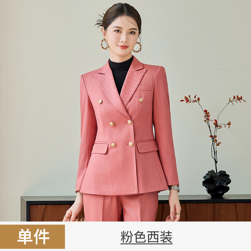 High end striped double breasted suit jacket for women, autumn new style, simple and capable temperament, commuting formal suit set High end striped double breasted suit jacket for women, autumn new style, simple and capable temperament, commuting formal suit set