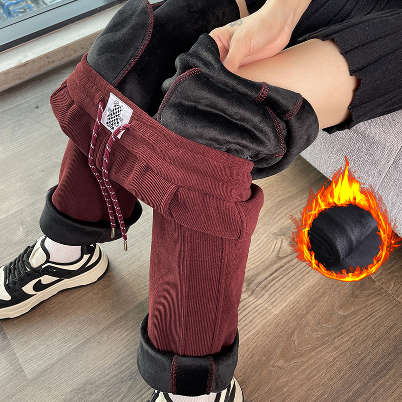 Velvet thickened warm casual pants for women in autumn and winter 2025, new fashionable and simple temperament, versatile elastic waisted pants