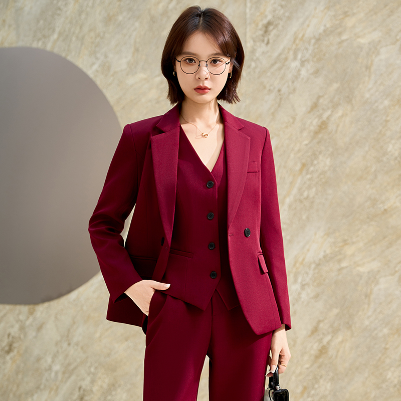 Wedding host, professional formal suit, vest pants set, women's 2025 autumn simple and capable temperament suit