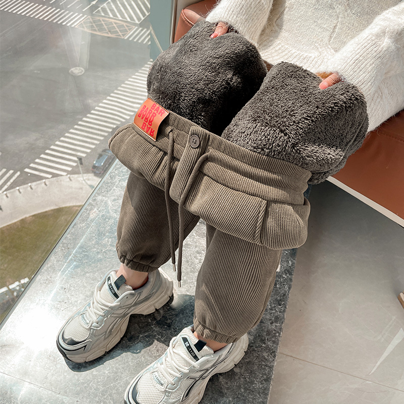 Women's 2025 autumn and winter new style with plush and thickened warm leg binding pants, simple and versatile, elastic waisted sports and leisure pants Women's 2025 autumn and winter new style with plush and thickened warm leg binding pants, simple and versatile, elastic waisted sports and leisure pants