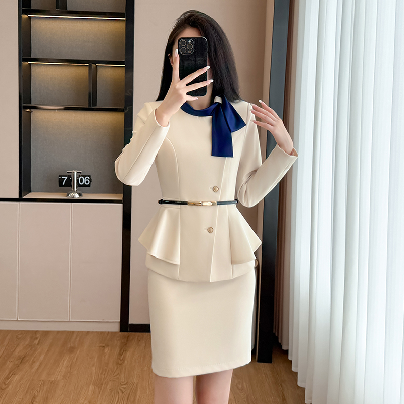 Hotel front desk receptionist professional formal suit set for women 2025 autumn new style slim fit and slimming work clothes