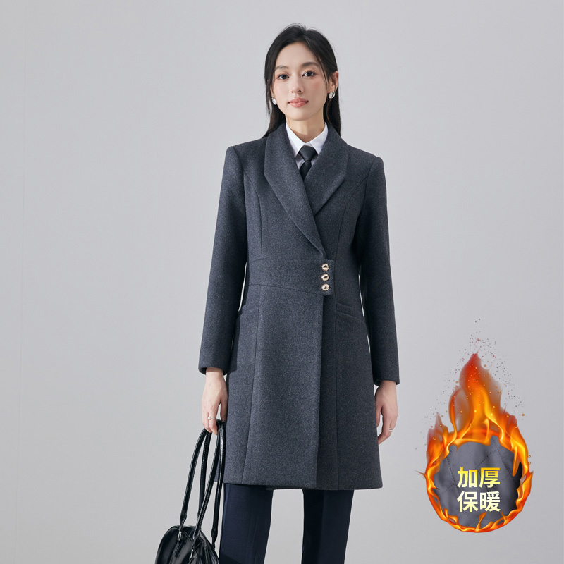 Thickened and warm medium to long woolen coat for women in autumn and winter of 2025, with a simple and capable temperament, suitable for commuting and work