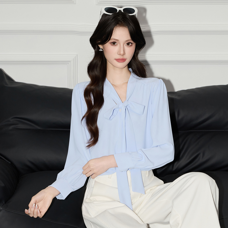 2025 design sense niche temperament lace up shirt small shirt women's early autumn casual versatile OL fashionable simple shirt 2025 design sense niche temperament lace up shirt small shirt women's early autumn casual versatile OL fashionable simple shirt