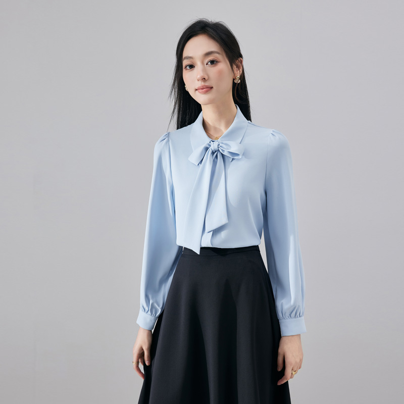 2025 design style western-style age reducing ribbon shirt for women's early autumn new fashionable and simple temperament versatile long sleeved shirt 2025 design style western-style age reducing ribbon shirt for women's early autumn new fashionable and simple temperament versatile long sleeved shirt