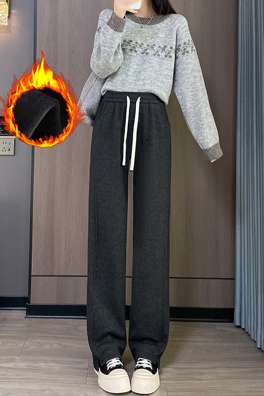 Velvet thickened warm casual elastic pants for women in autumn and winter 2025, fashionable and simple temperament, versatile wide leg pants for commuting Velvet thickened warm casual elastic pants for women in autumn and winter 2025, fashionable and simple temperament, versatile wide leg pants for commuting