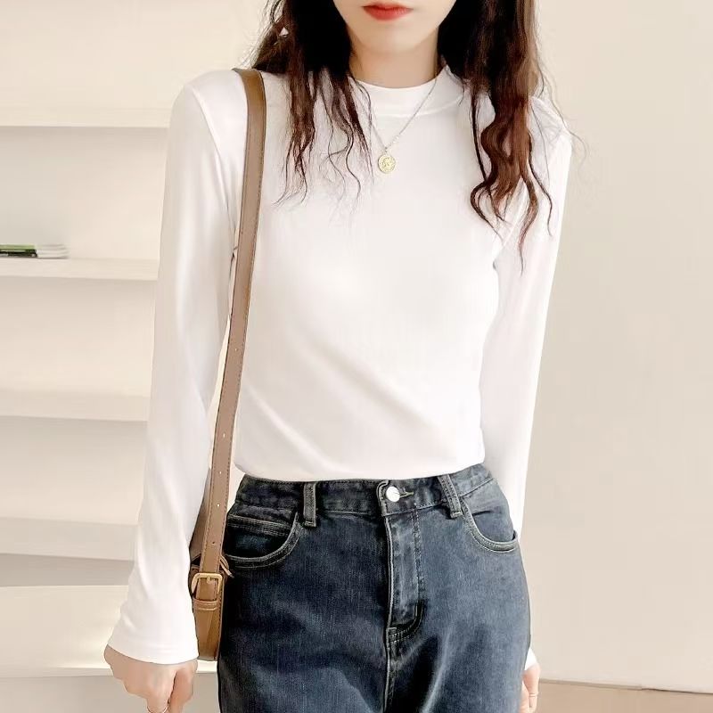 Simple and versatile half high neck base shirt for women in autumn and winter 2025, slim fit and slim fit, short commuting T-shirt Simple and versatile half high neck base shirt for women in autumn and winter 2025, slim fit and slim fit, short commuting T-shirt
