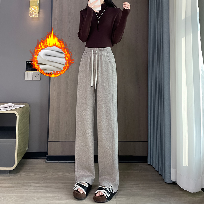 Velvet thickened warm casual elastic pants for women in autumn and winter 2025, fashionable and simple temperament, versatile wide leg pants for commuting Velvet thickened warm casual elastic pants for women in autumn and winter 2025, fashionable and simple temperament, versatile wide leg pants for commuting