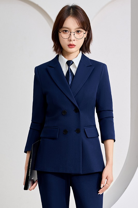 Temperament Double breasted navy blue suit for women in autumn 2025, slim fit and slimming commuting formal work clothes Temperament Double breasted navy blue suit for women in autumn 2025, slim fit and slimming commuting formal work clothes