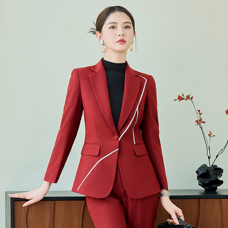 Unique design, high-end red suit set, women's autumn slim fit, slimming temperament, goddess style commuting work clothes
