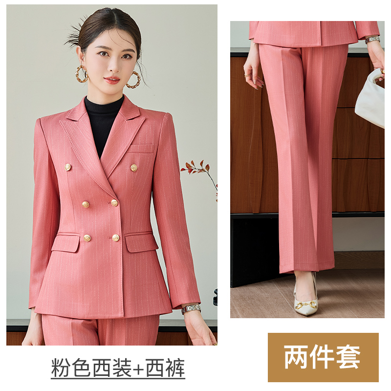 High end striped double breasted suit jacket for women, autumn new style, simple and capable temperament, commuting formal suit set High end striped double breasted suit jacket for women, autumn new style, simple and capable temperament, commuting formal suit set