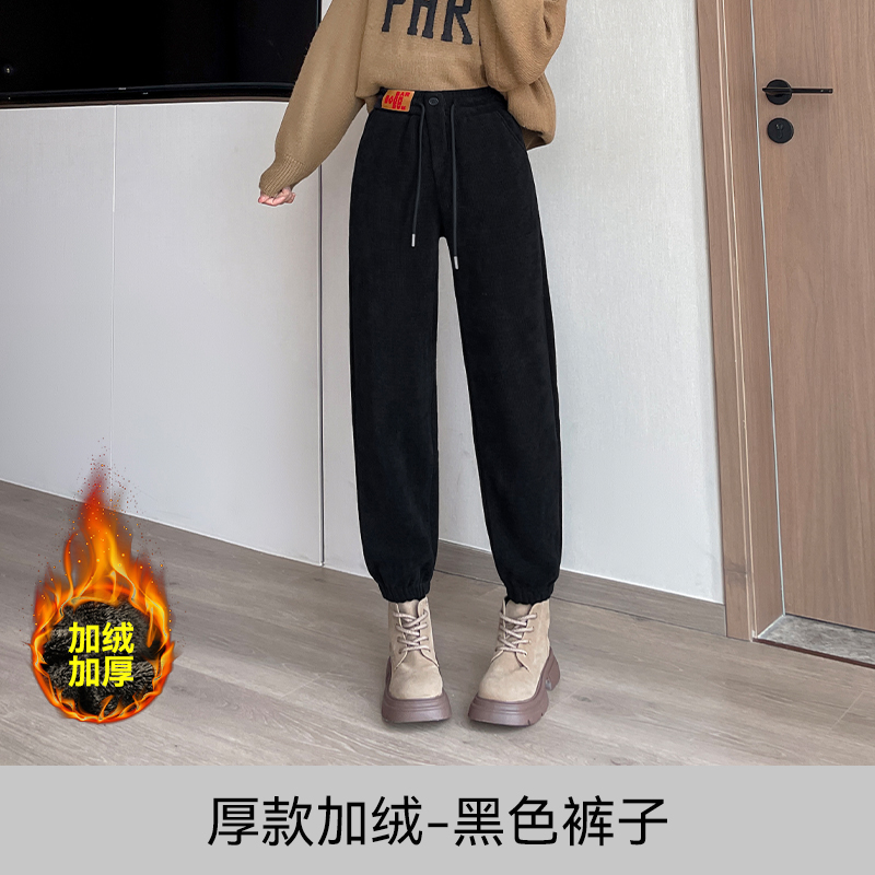 Women's 2025 autumn and winter new style with plush and thickened warm leg binding pants, simple and versatile, elastic waisted sports and leisure pants Women's 2025 autumn and winter new style with plush and thickened warm leg binding pants, simple and versatile, elastic waisted sports and leisure pants