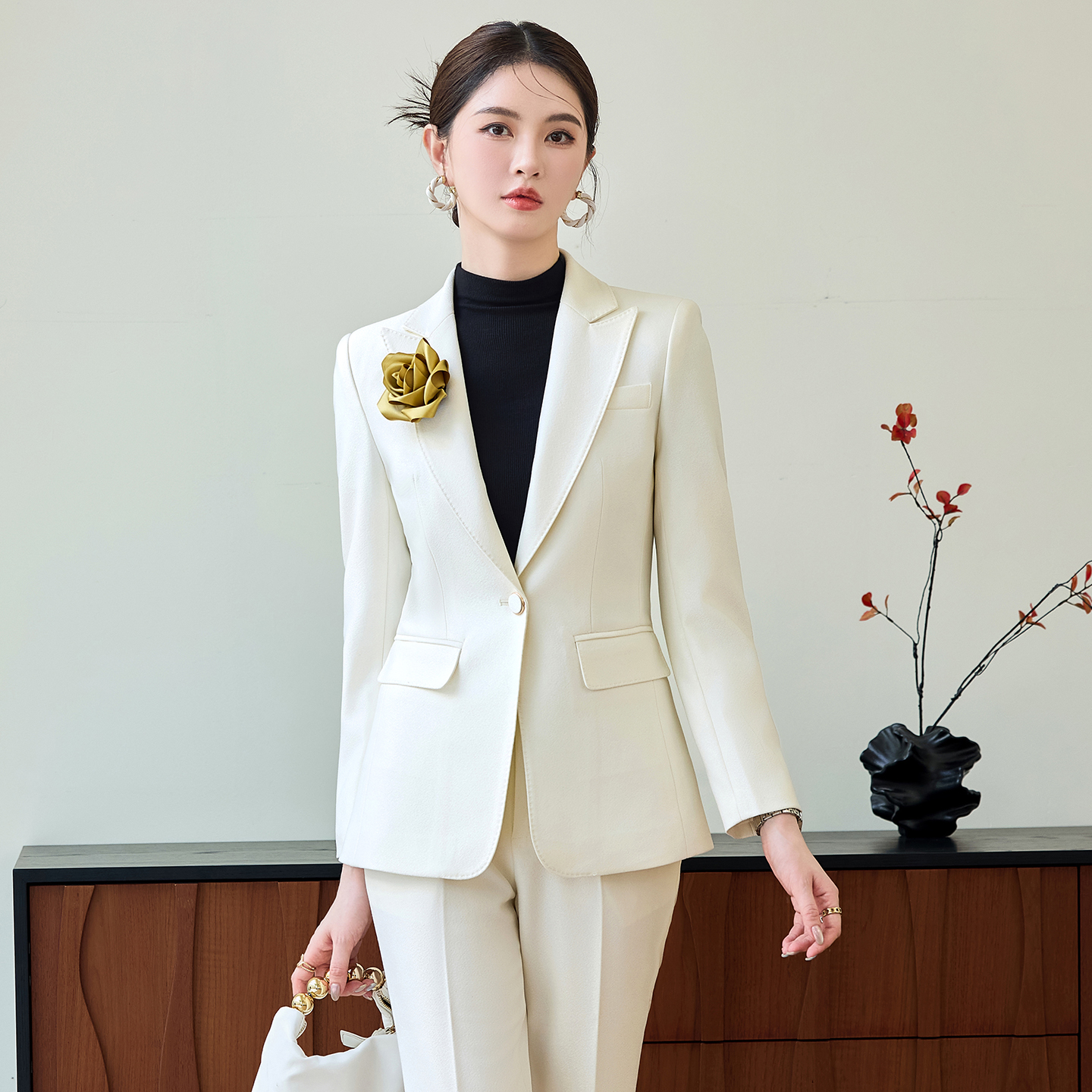 Design sense, temperament, long sleeved suit jacket, women's autumn slimming and high-end professional formal suit two-piece set