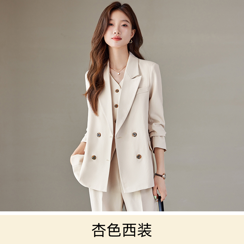 Goddess style temperament, apricot colored suit jacket, women's autumn and winter commuting professional work suit, vest pants three piece set Goddess style temperament, apricot colored suit jacket, women's autumn and winter commuting professional work suit, vest pants three piece set