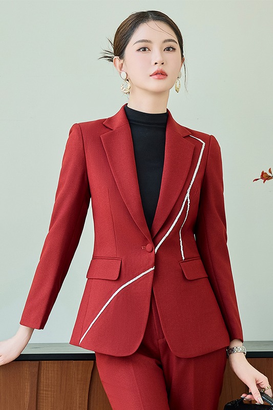Unique design, high-end red suit set, women's autumn slim fit, slimming temperament, goddess style commuting work clothes Unique design, high-end red suit set, women's autumn slim fit, slimming temperament, goddess style commuting work clothes