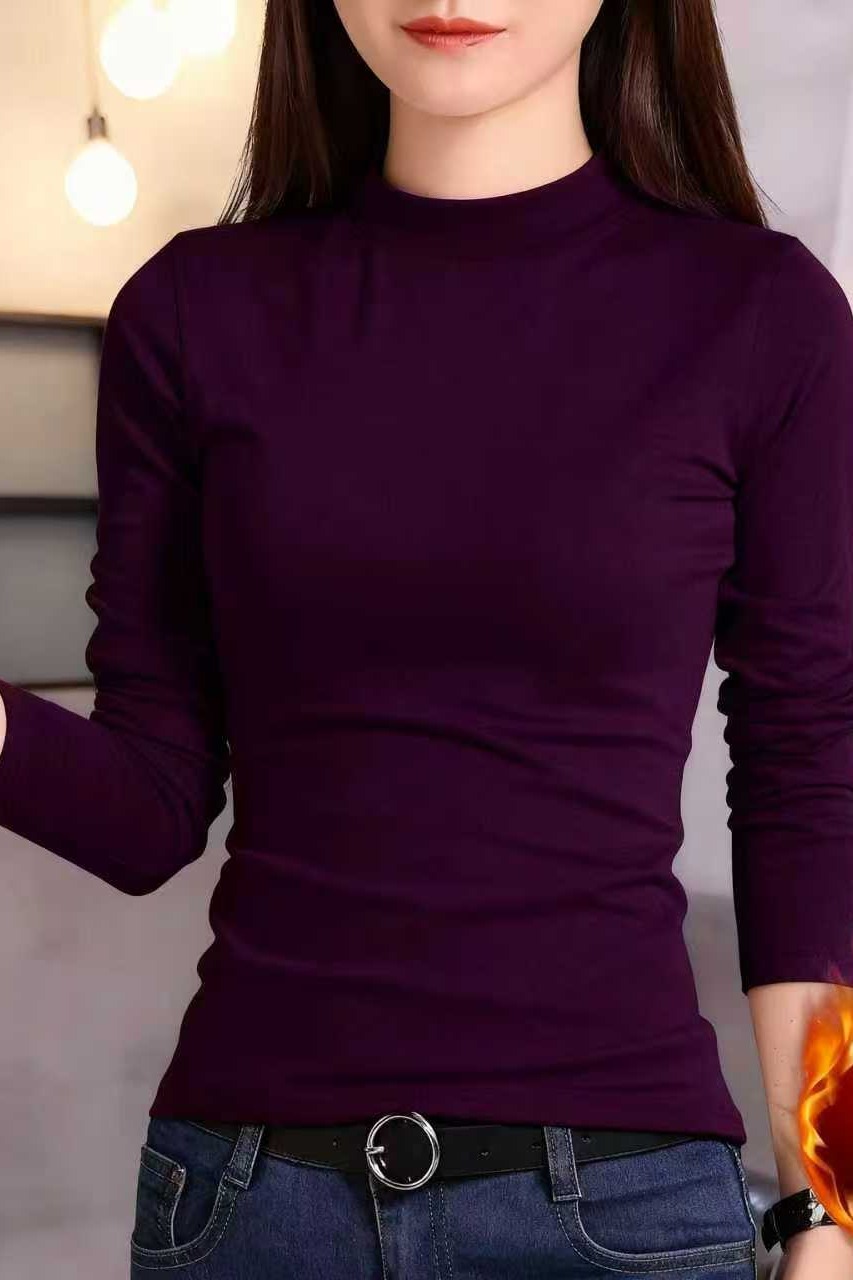 Velvet warm fit slimming base shirt for women in autumn and winter 2025, new minimalist style, small and versatile T-shirt Velvet warm fit slimming base shirt for women in autumn and winter 2025, new minimalist style, small and versatile T-shirt
