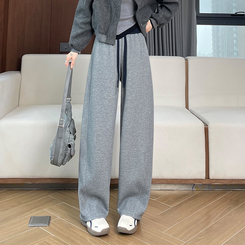 Casual versatile wide leg pants for women in autumn and winter 2025, fashionable and simple temperament, commuting with thick velvet and elastic waistband pants Casual versatile wide leg pants for women in autumn and winter 2025, fashionable and simple temperament, commuting with thick velvet and elastic waistband pants
