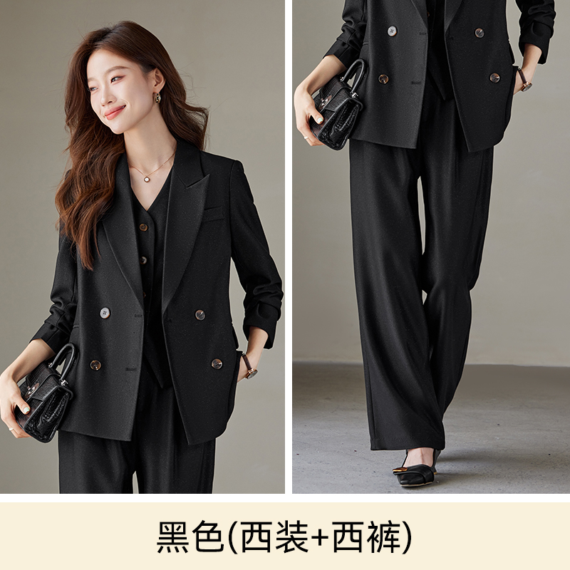 Goddess style temperament, apricot colored suit jacket, women's autumn and winter commuting professional work suit, vest pants three piece set Goddess style temperament, apricot colored suit jacket, women's autumn and winter commuting professional work suit, vest pants three piece set