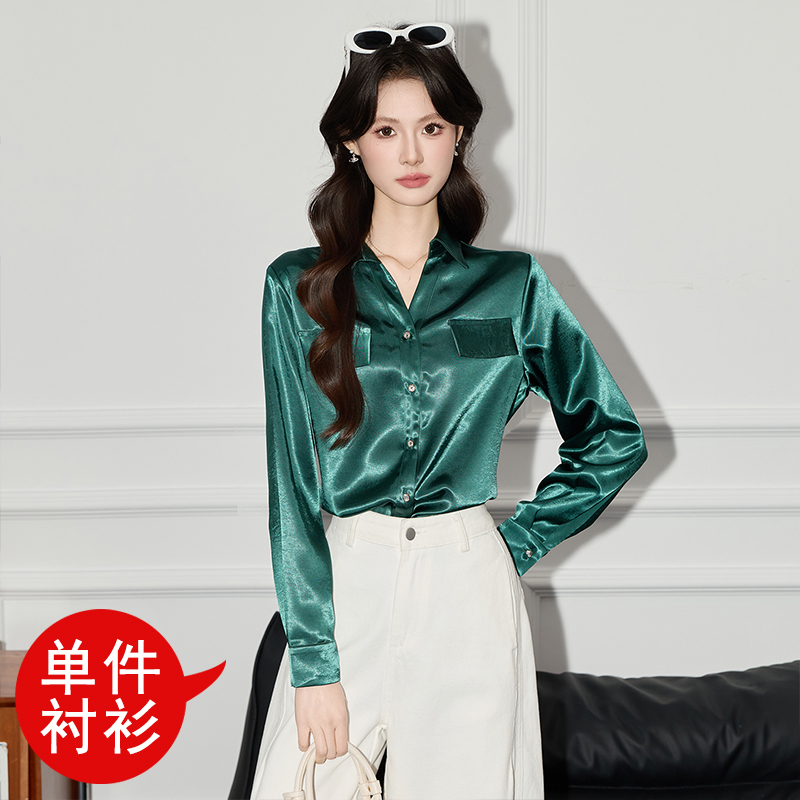 2025 Fashion Simple Temperament Single breasted Shirt Small Shirt Women's Early Autumn Design Sense High end Acetate Satin Shirt 2025 Fashion Simple Temperament Single breasted Shirt Small Shirt Women's Early Autumn Design Sense High end Acetate Satin Shirt