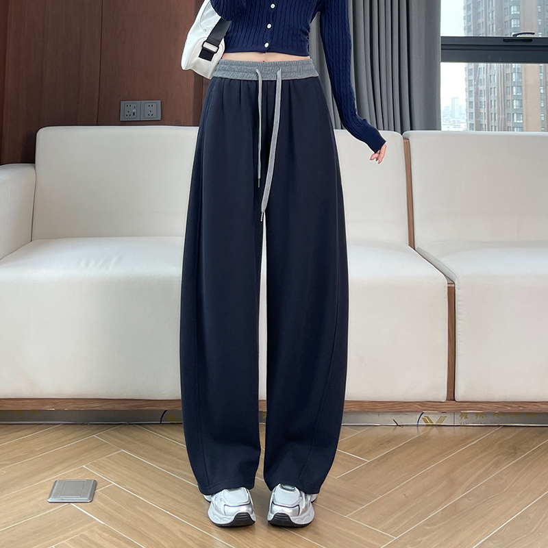 Casual versatile wide leg pants for women in autumn and winter 2025, fashionable and simple temperament, commuting with thick velvet and elastic waistband pants