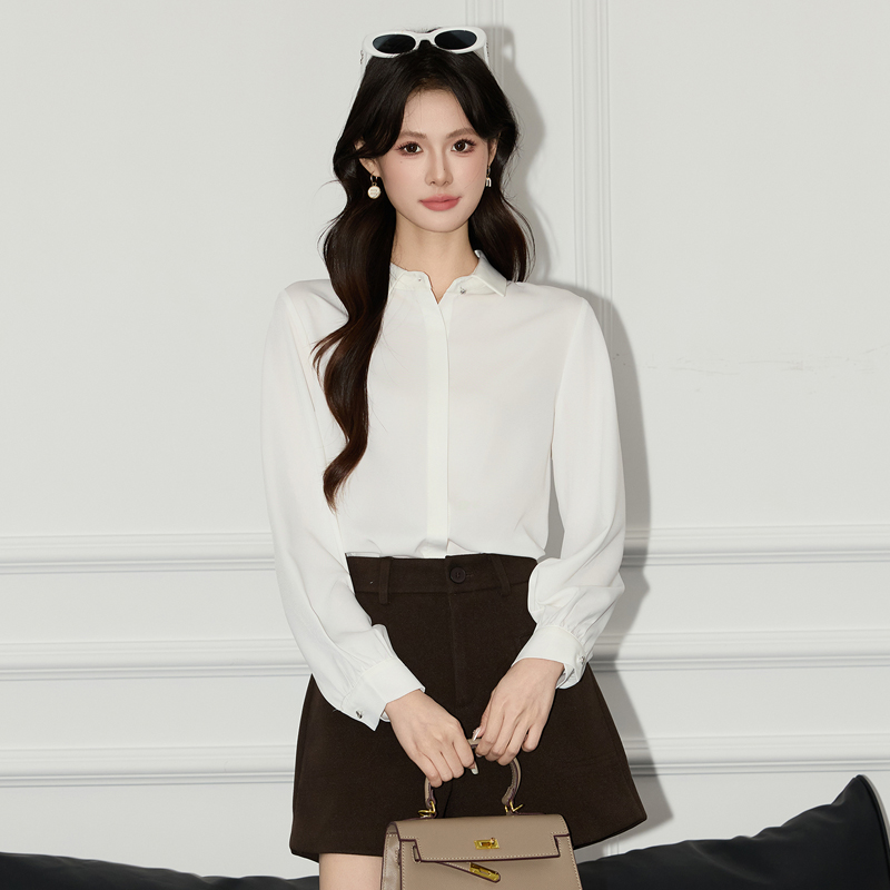 2025 Autumn New Casual Versatile Long Sleeve Shirt for Women's Commuting, Formal, Interior, Bottom Solid Color Shirt, Small Shirt 2025 Autumn New Casual Versatile Long Sleeve Shirt for Women's Commuting, Formal, Interior, Bottom Solid Color Shirt, Small Shirt
