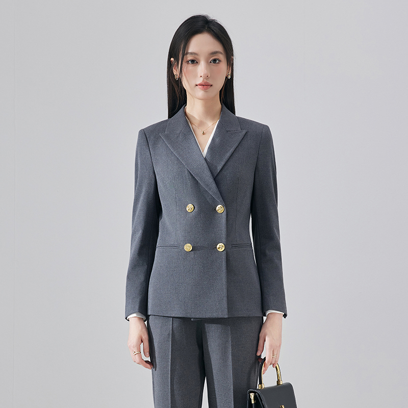 High end professional women's double breasted suit set for autumn and winter 2025, simple and capable temperament, goddess style commuting suit