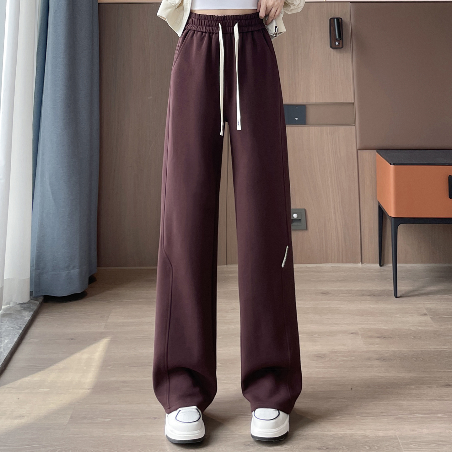 2025 casual versatile wide leg pants for women's early autumn new design, niche temperament, commuting sports, elastic waisted pants